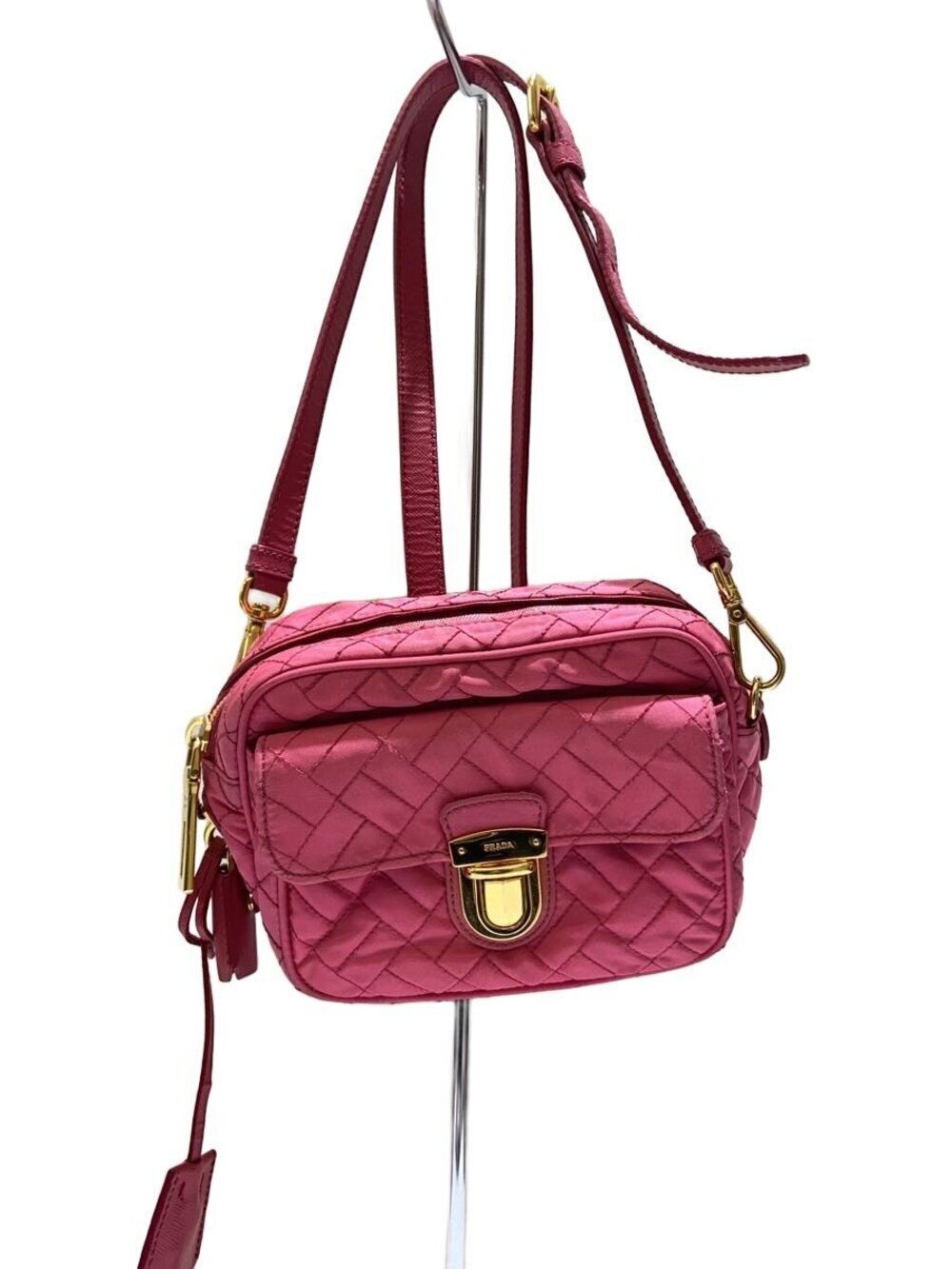Prada Arque Vitello Daino Leather Hobo Shoulder Bag Pink